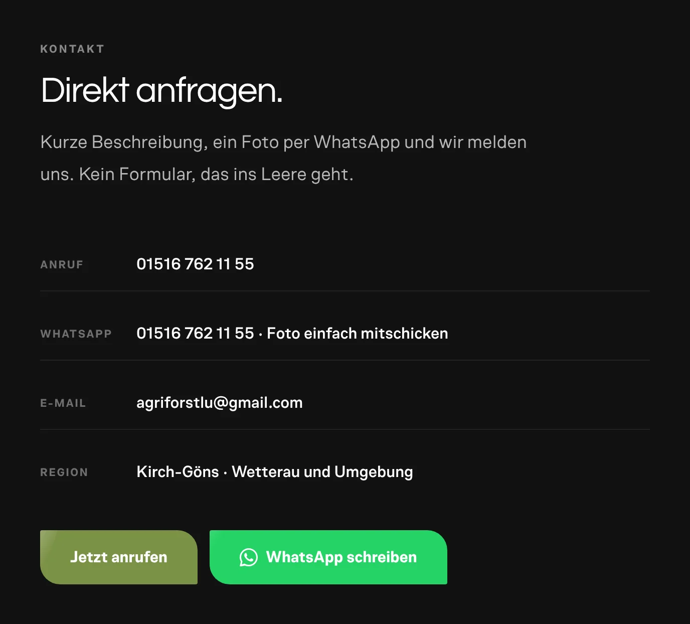 Agriforst L & F: Kontaktbereich mit WhatsApp