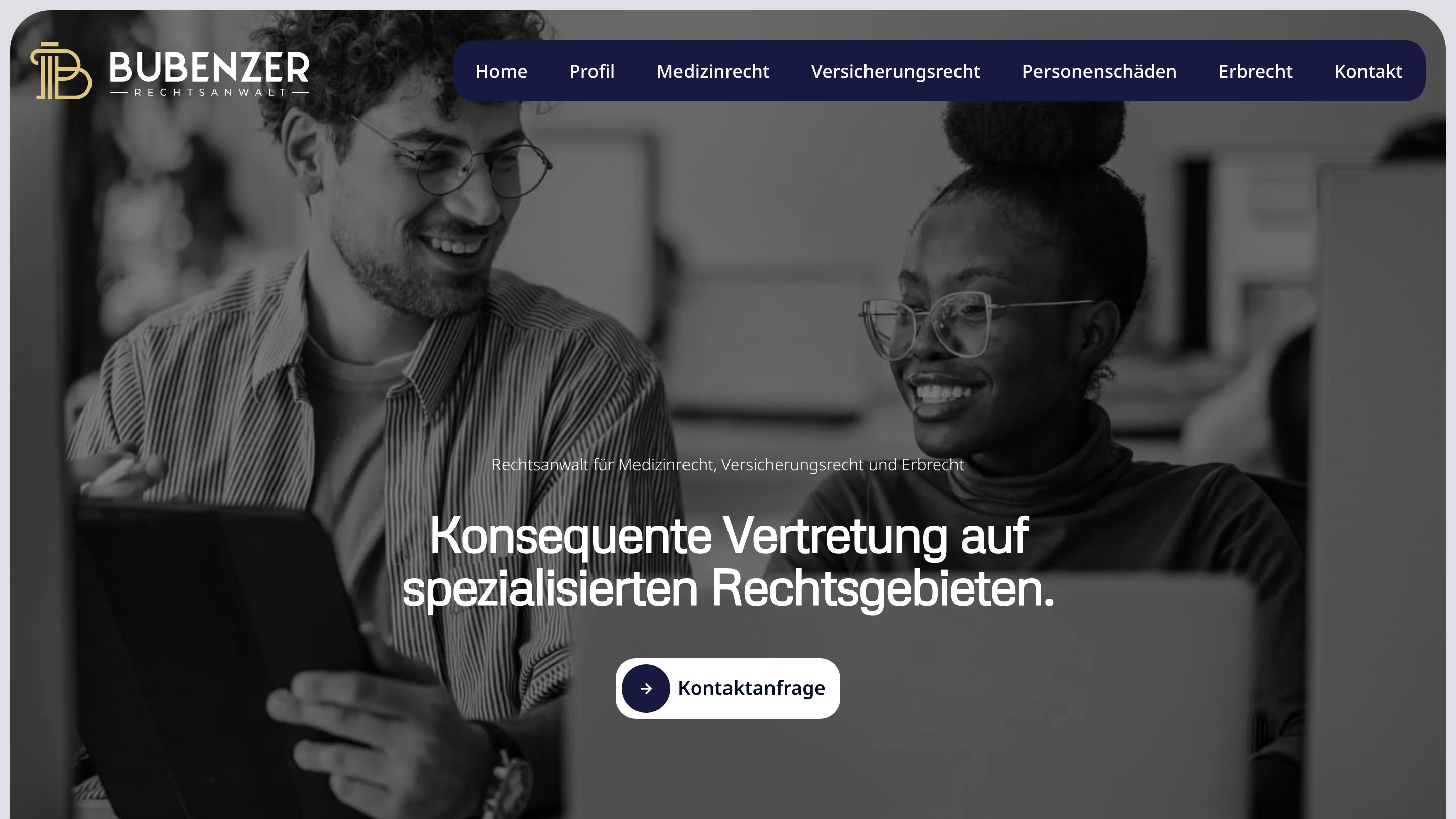 Bubenzer Recht: Startseite mit Hero