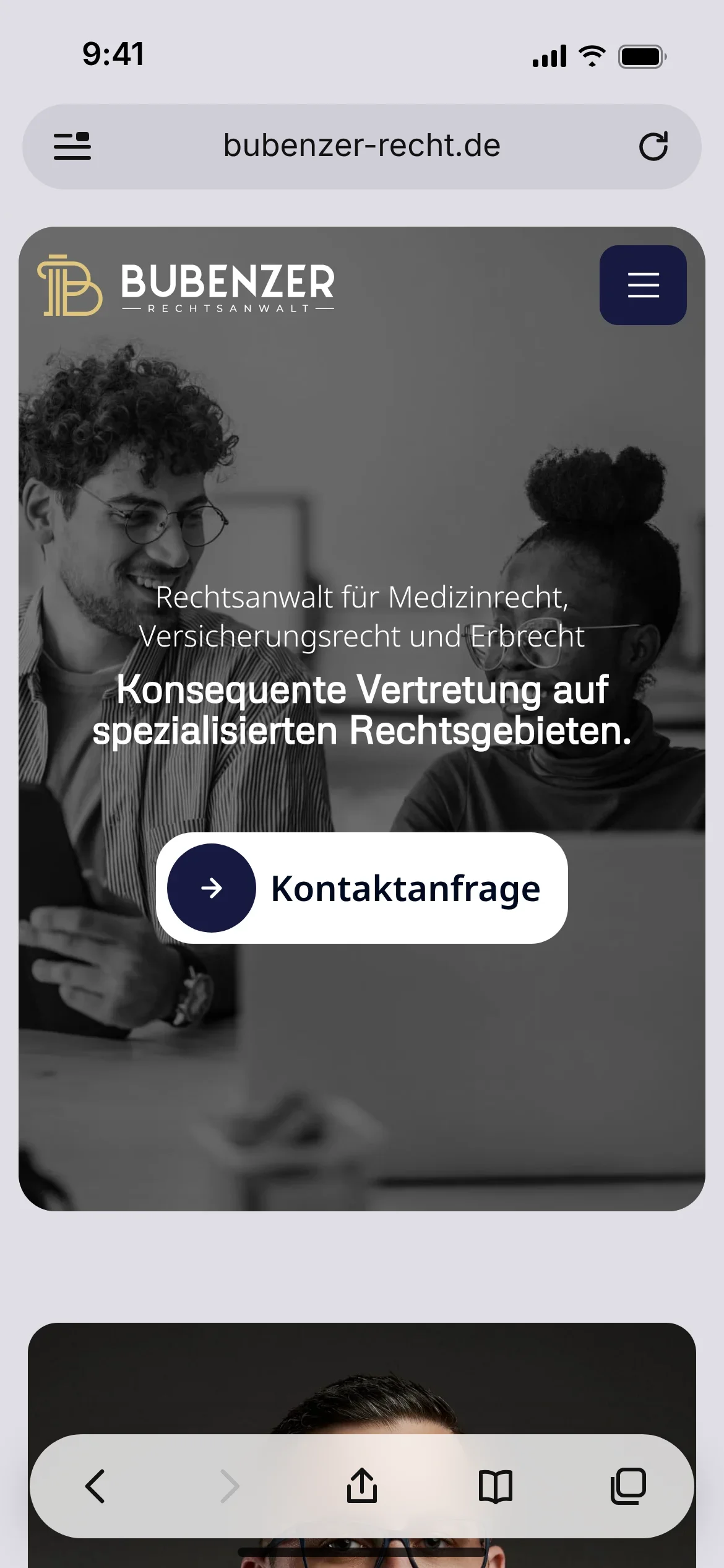 Bubenzer Recht: Startseite auf dem Smartphone