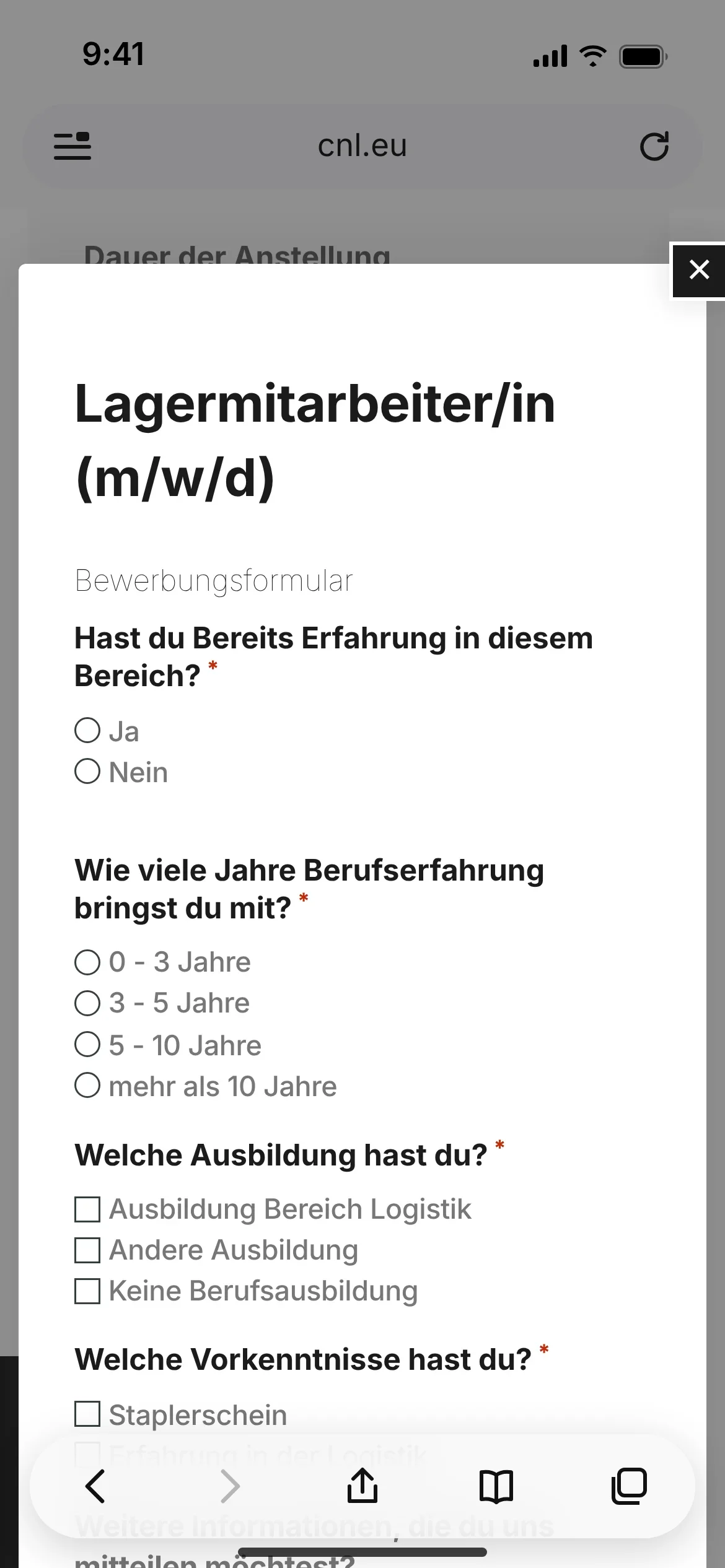 CNL GmbH: Bewerbungsformular Schritt 1 von 2
