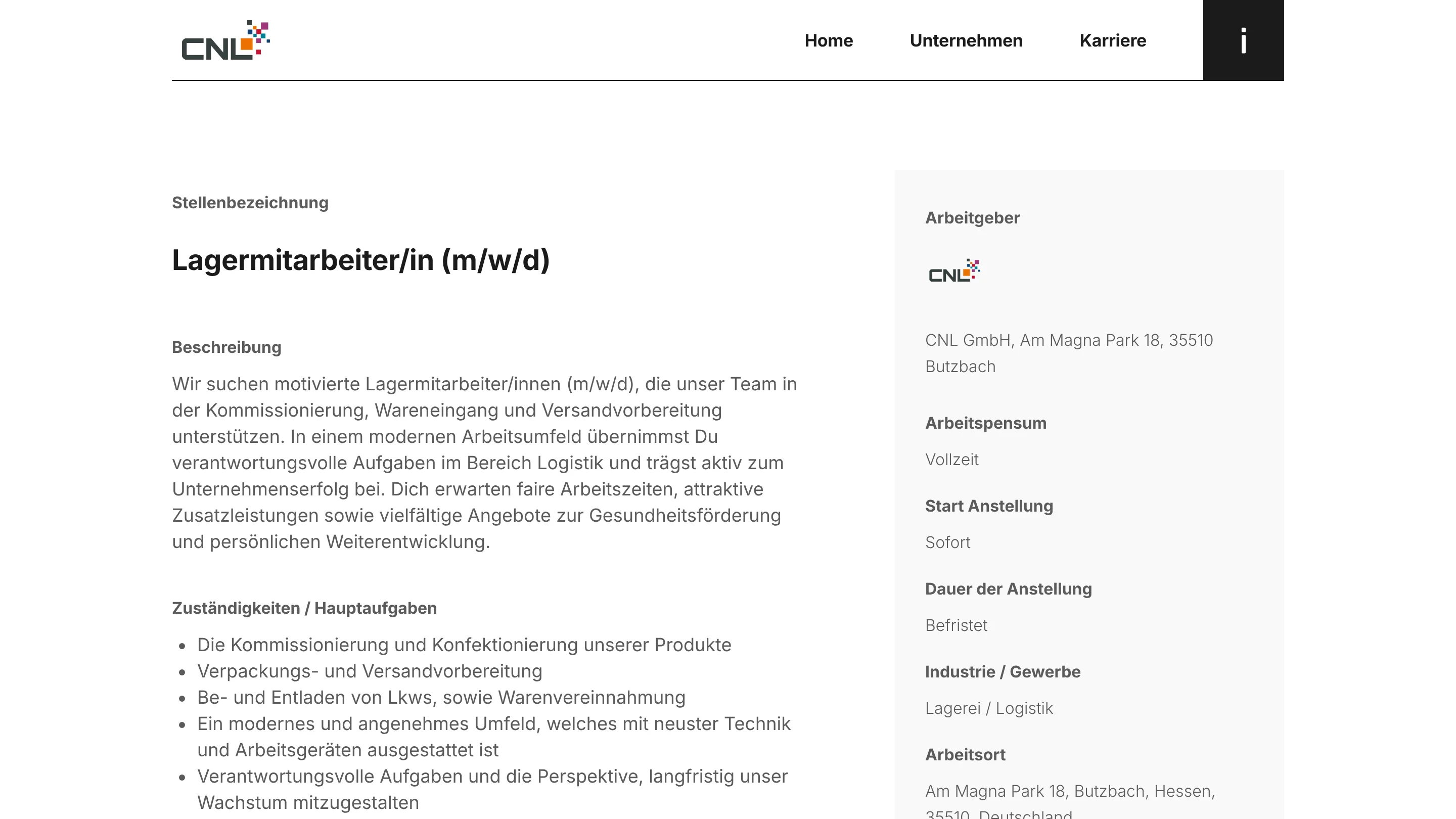 CNL GmbH: Stellenanzeige als eigene Seite