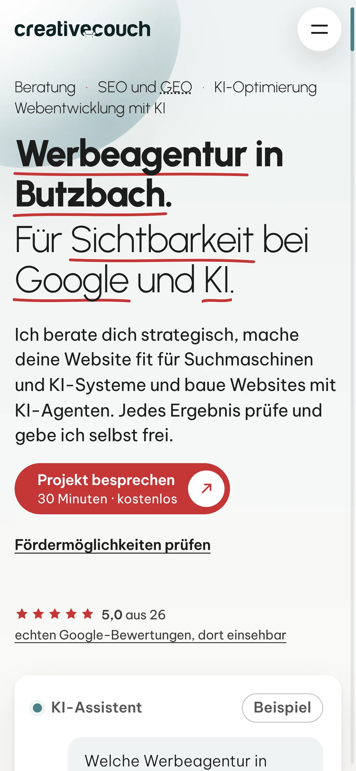 creativecouch: Startseite auf dem Smartphone