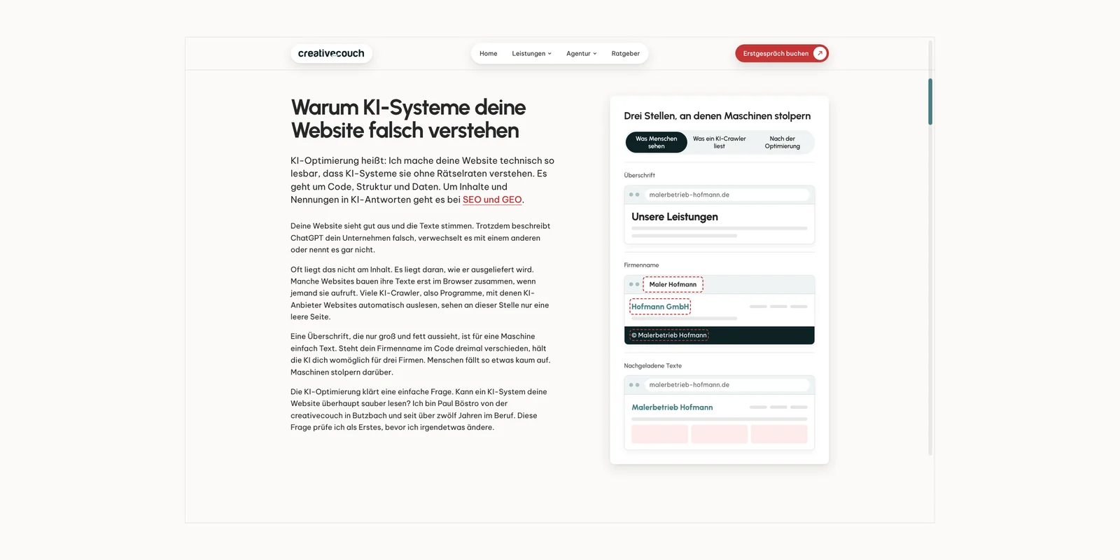 Seite KI-Optimierung, Stufe Design
