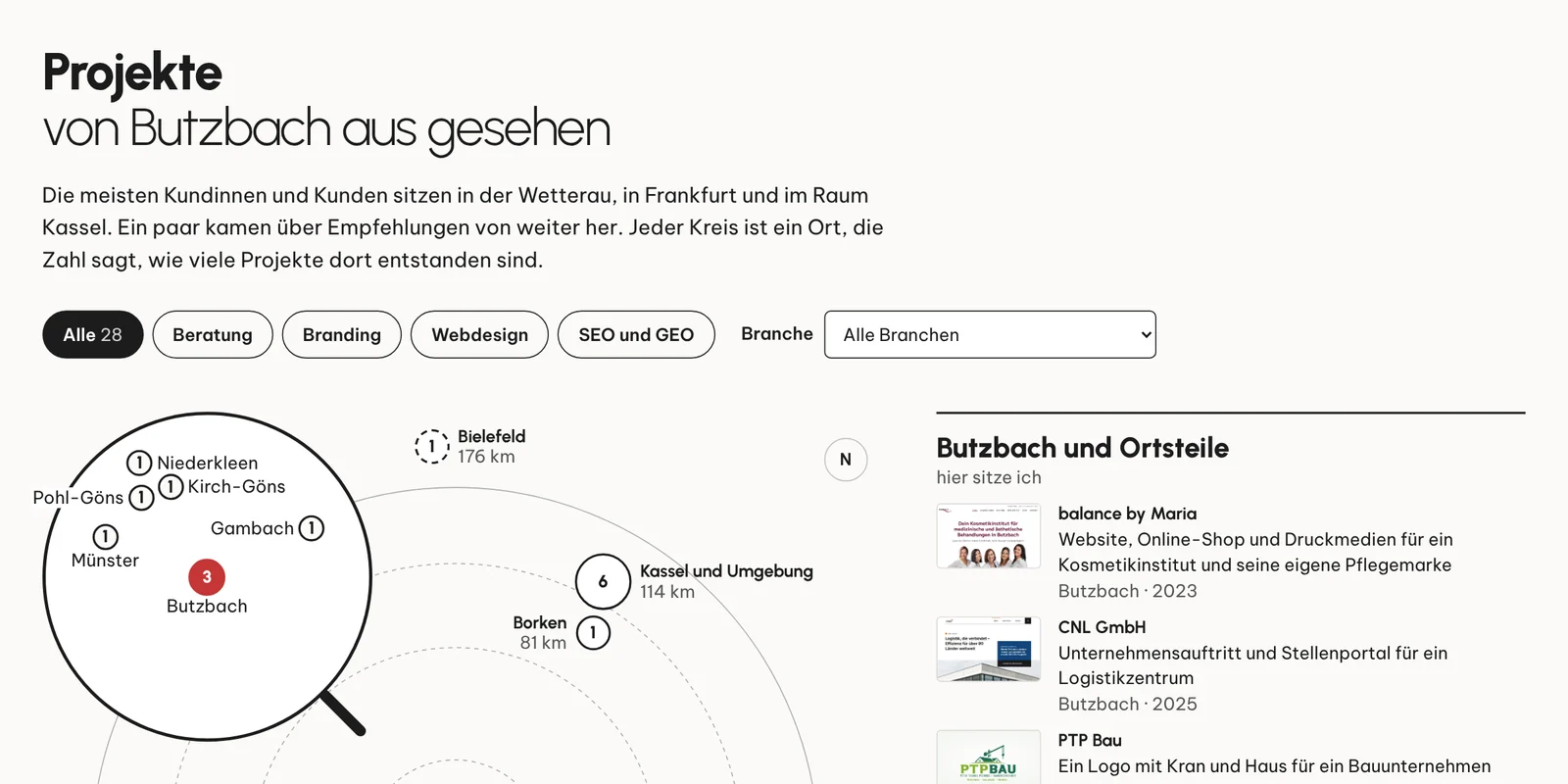 Seite Projekte, Stufe Design