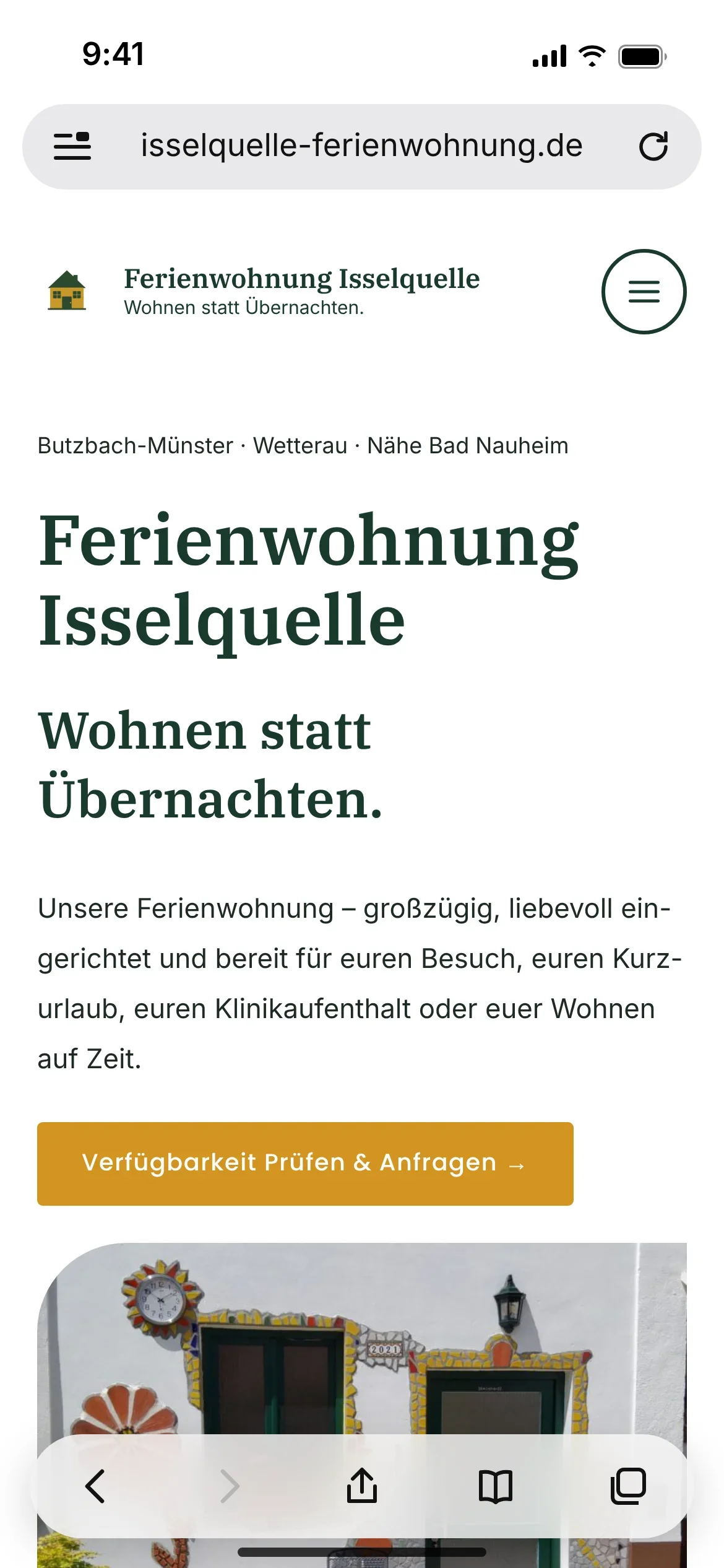 Ferienwohnung Isselquelle: Onepager auf dem Smartphone
