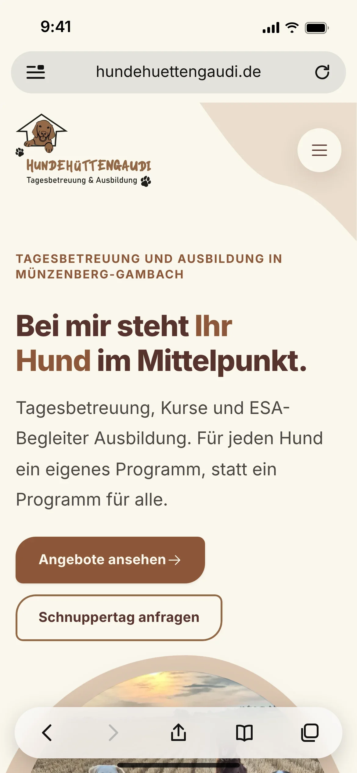Hundehüttengaudi: Mobile Ansicht der Startseite