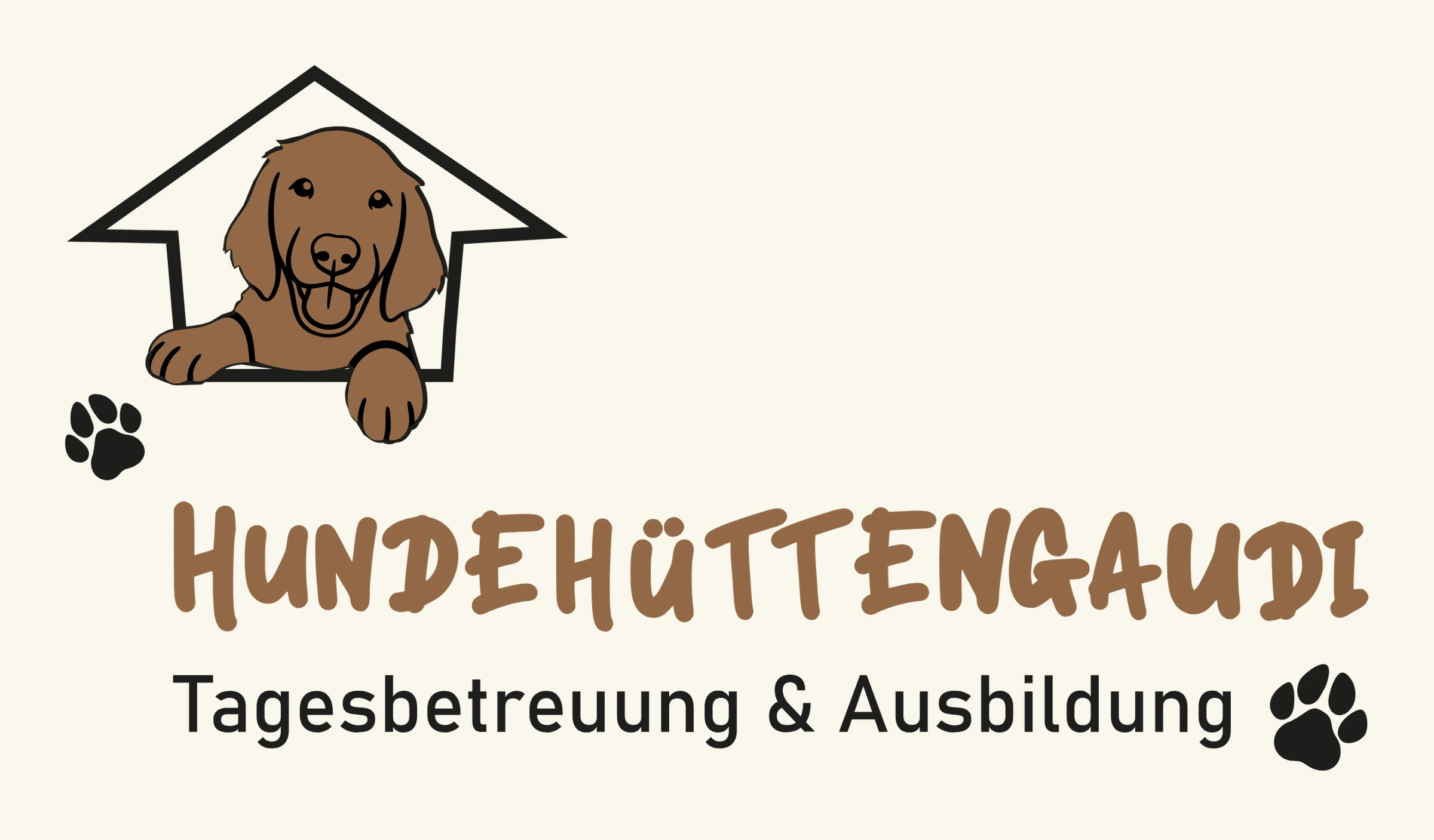 Hundehüttengaudi: Logo mit Hund im Hüttenrahmen
