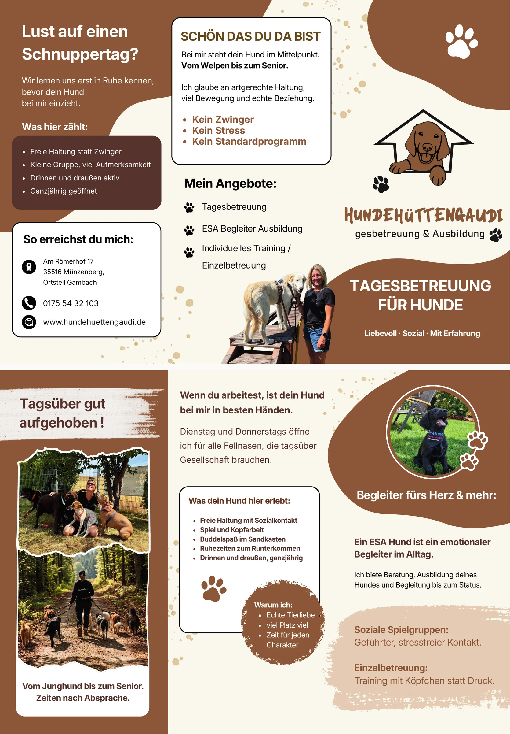 Hundehüttengaudi: Faltflyer außen und innen