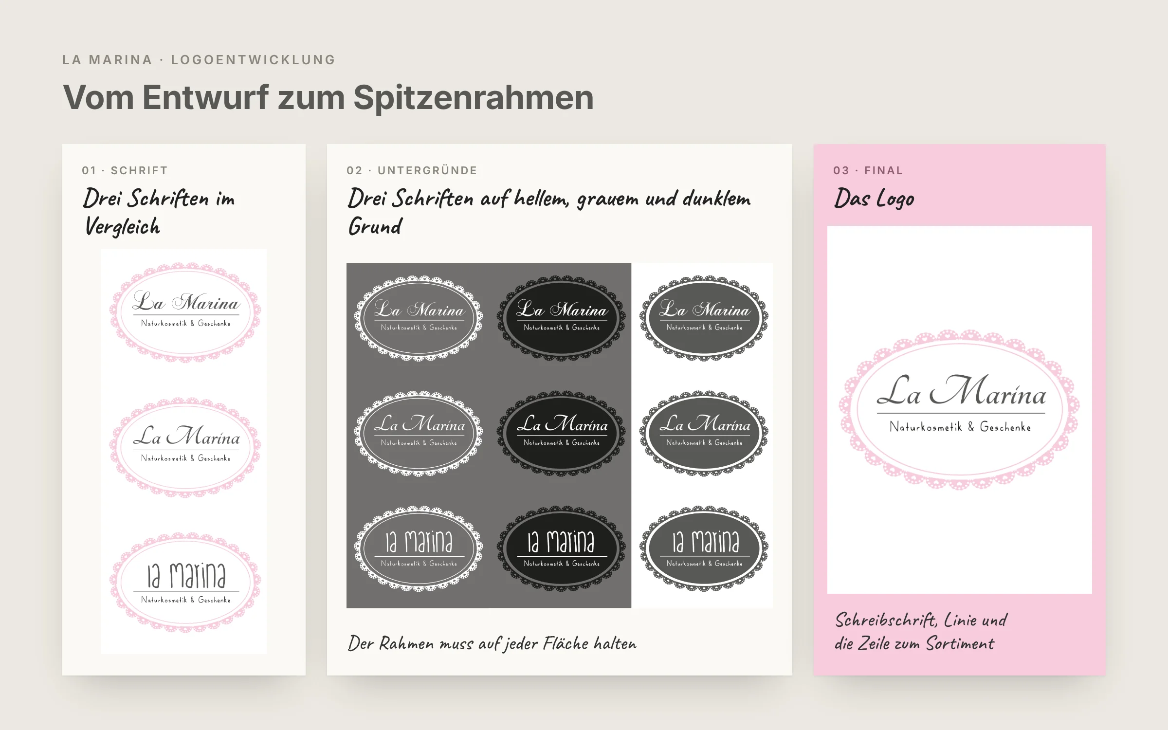 La Marina: Logoentwicklung mit Schriften und Untergründen