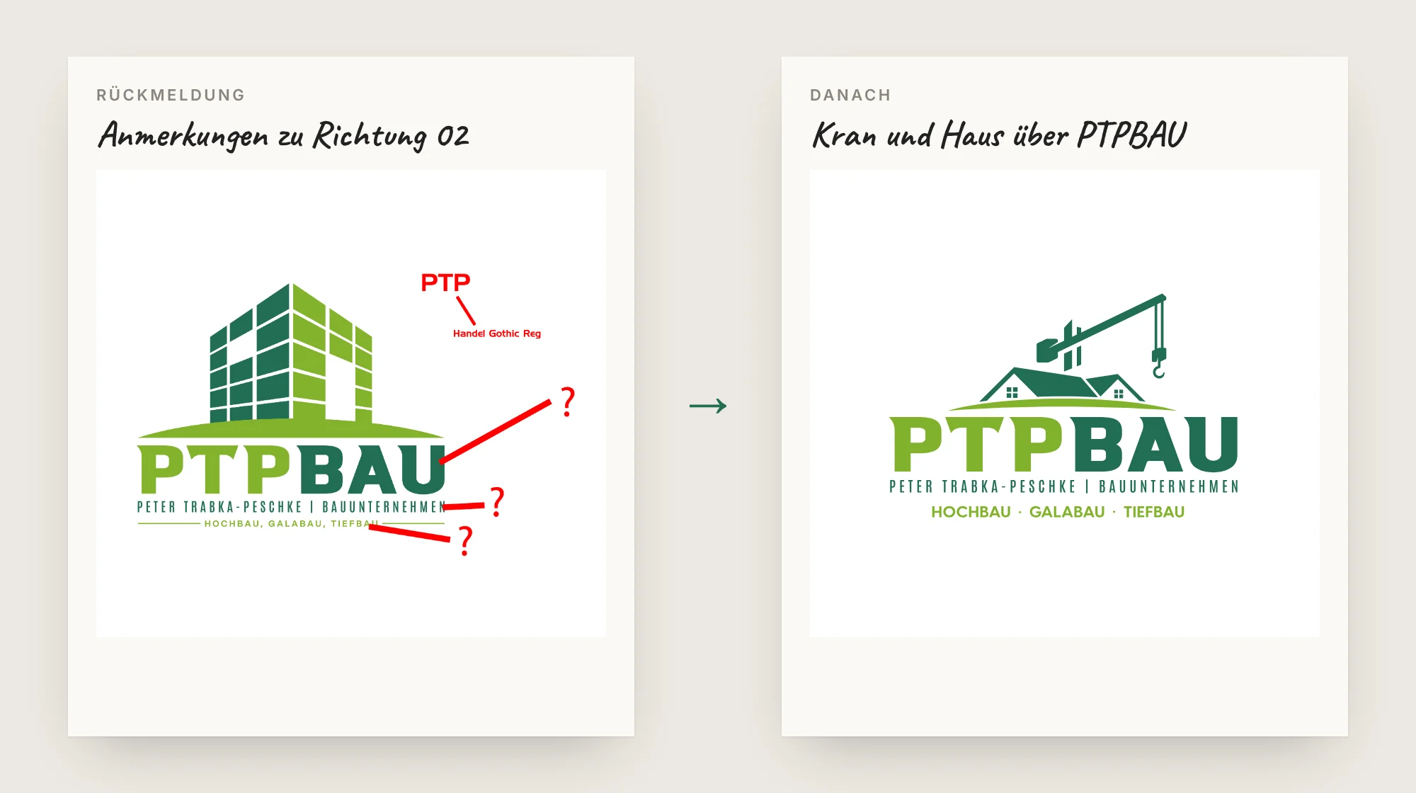 Anmerkungen zu Richtung 02 neben dem fertigen Logo