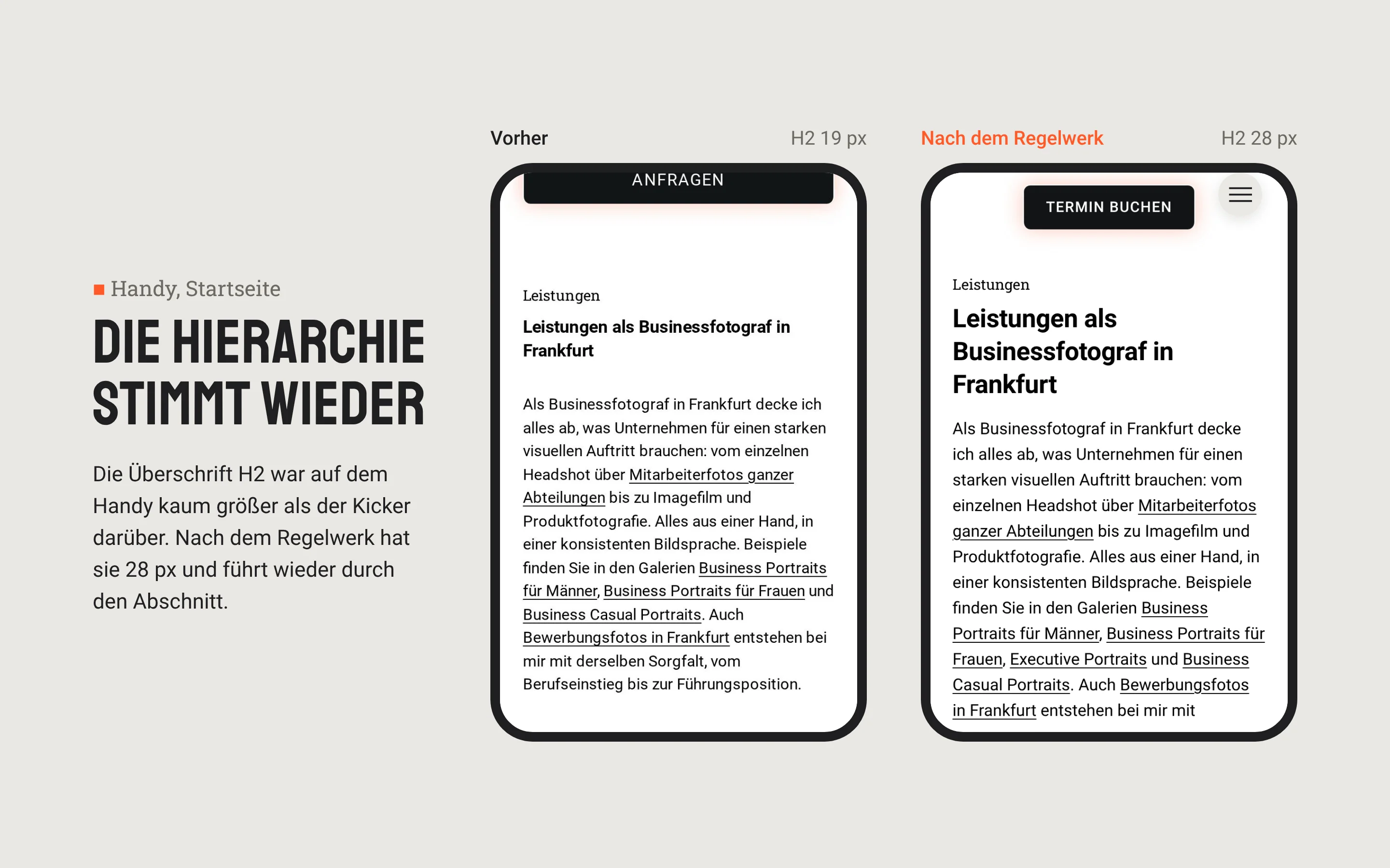 Vorher und nach dem Regelwerk auf dem Handy