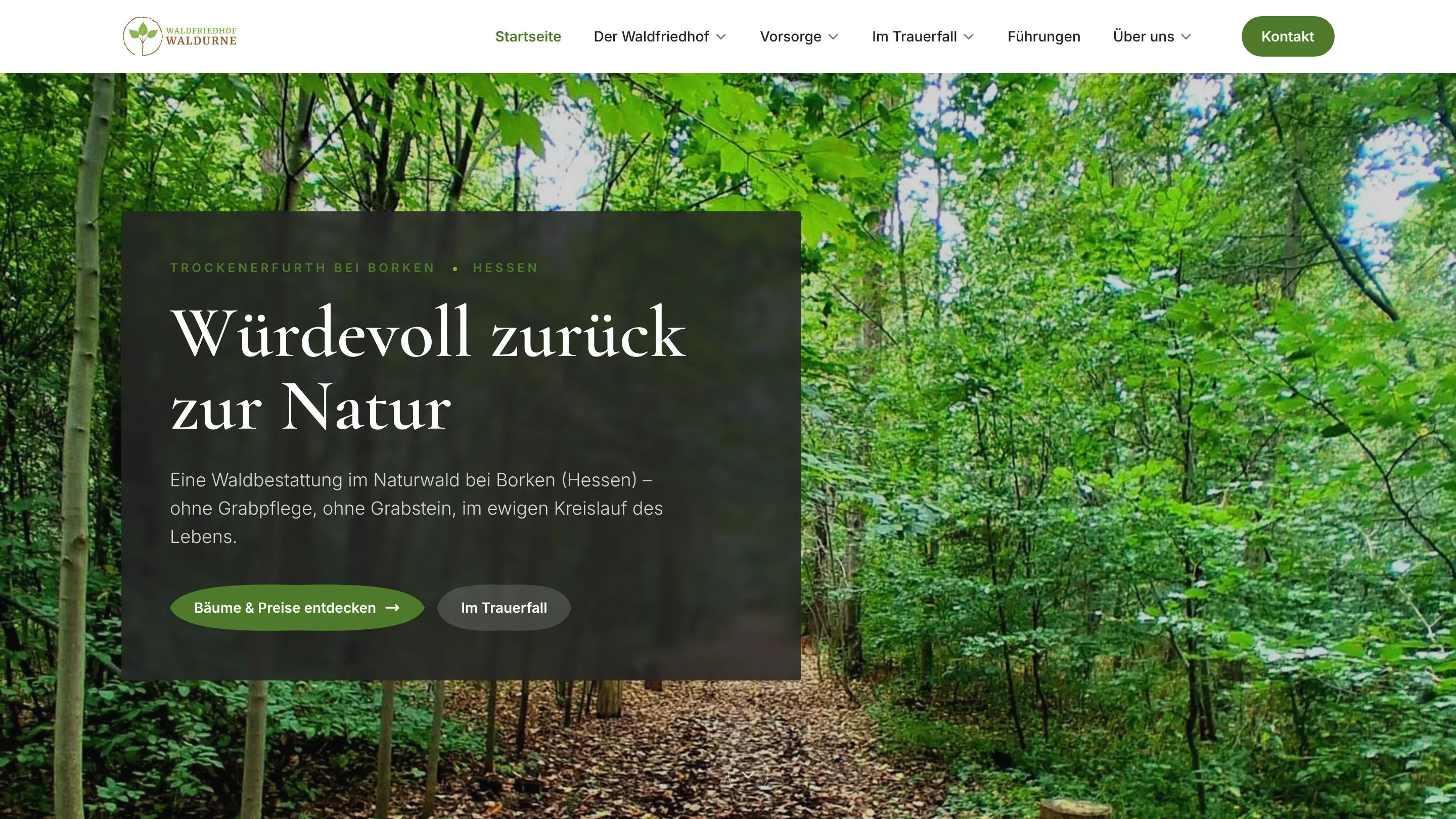 Waldfriedhof Waldurne: Startseite Desktop