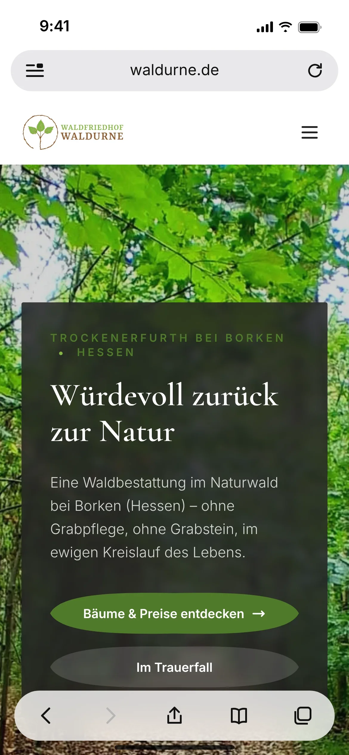 Waldfriedhof Waldurne: Startseite mobil