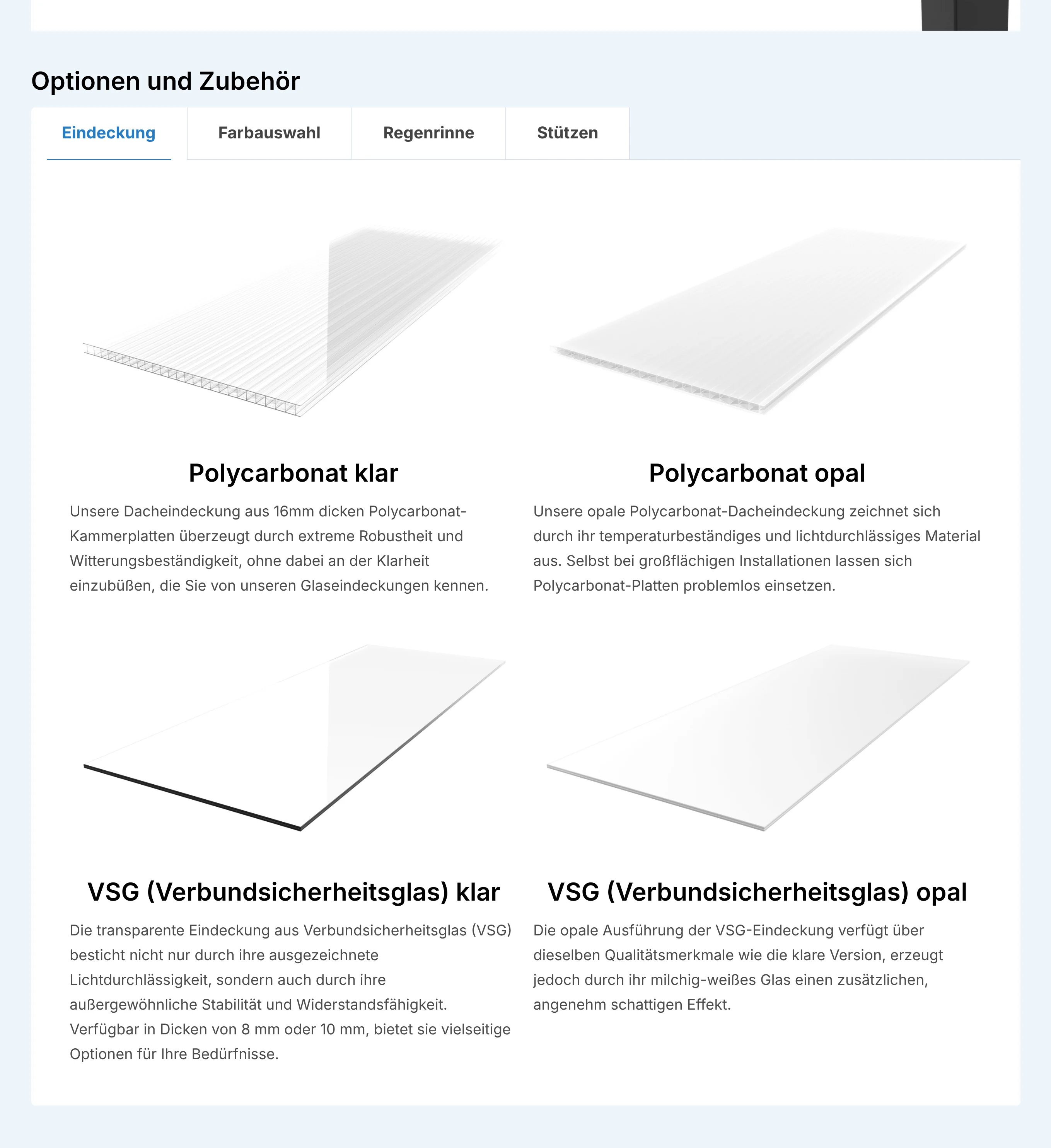 Optionen und Zubehör der Terrassenseite