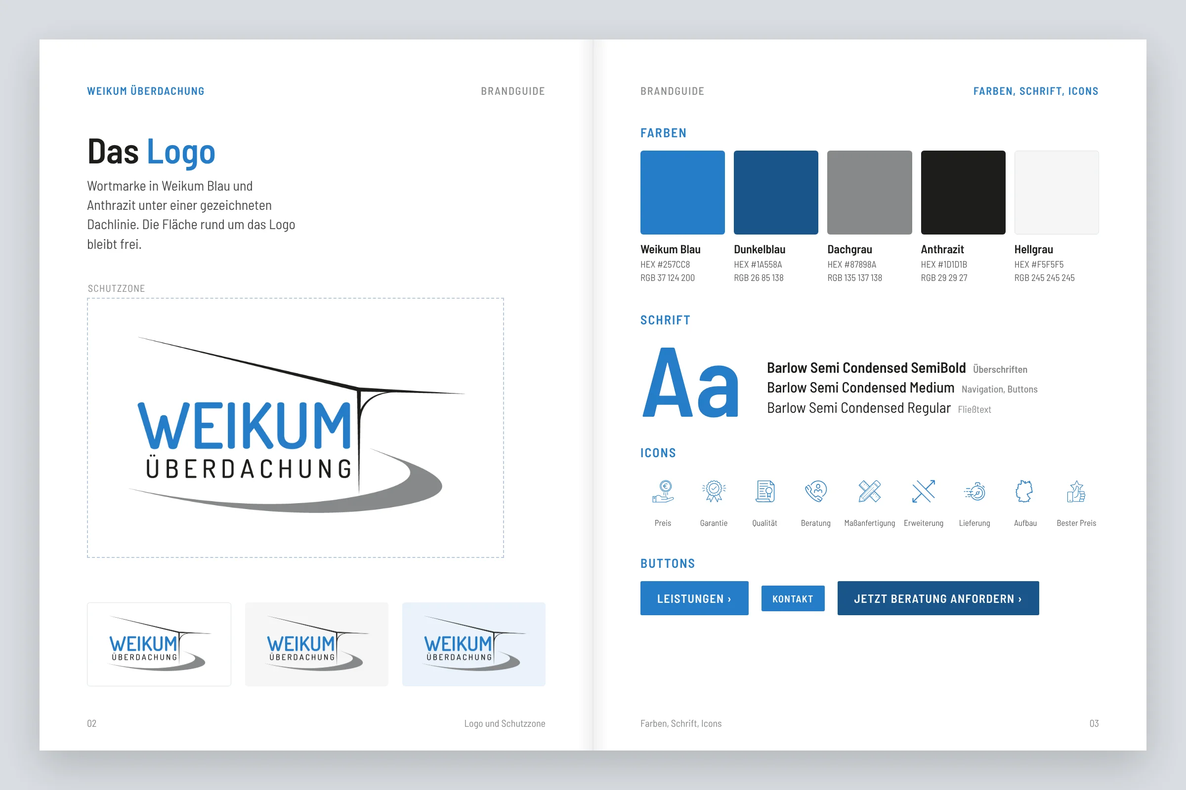 Weikum Überdachung: Brandguide, Logo, Farben und Schrift
