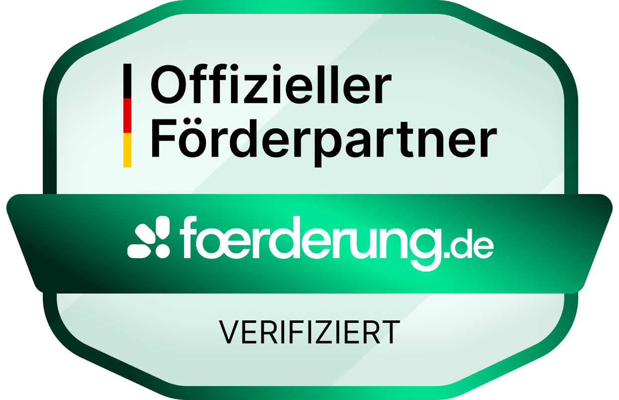 Trust-Badge: Offizieller Förderpartner, verifiziert von foerderung.de